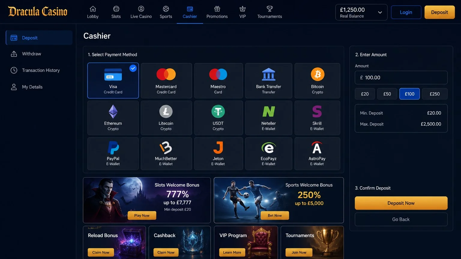 Banking and payment options at Dracula Casino deposits withdrawals Banking and payment options at Dracula Casino